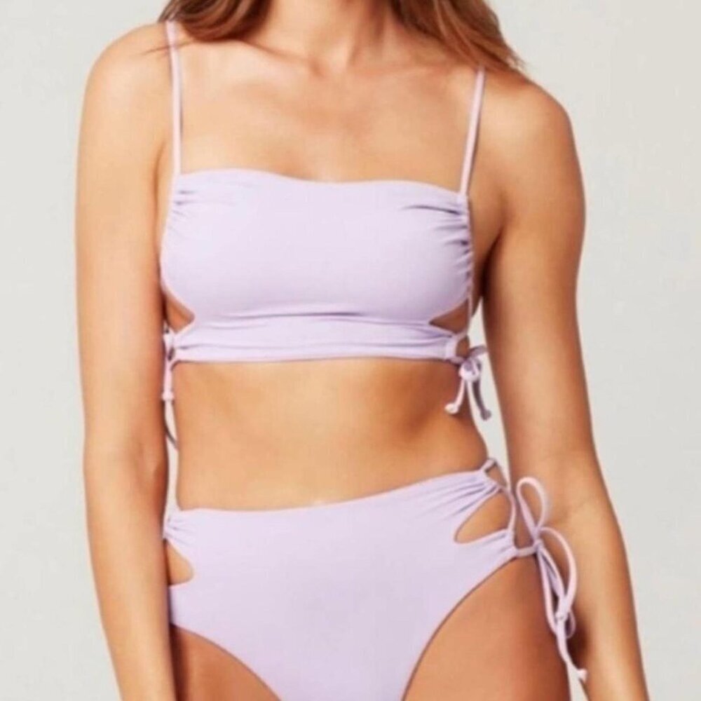 L*Space Swim Rafaella lilac purple strappy tie up side bikini top small new